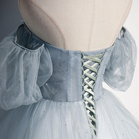 Blue tulle beads long prom dress blue evening dress - Thumbnail 5