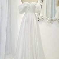 White satin long prom dress white evening dress - Thumbnail 8