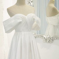 White satin long prom dress white evening dress - Thumbnail 1