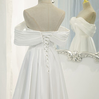 White satin long prom dress white evening dress - Thumbnail 7