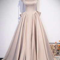 Pink satin long prom dress pink evening dress - Thumbnail 5