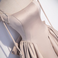 Pink satin long prom dress pink evening dress - Thumbnail 1