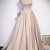 Pink satin long prom dress pink evening dress - Thumbnail 2