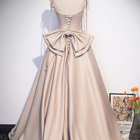 Pink satin long prom dress pink evening dress - Thumbnail 3