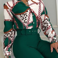 Casual Printed Long Sleeve Two Piece Pants - Thumbnail 1