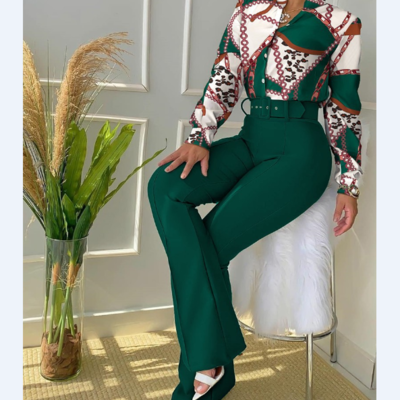 Casual printed long sleeve two piece pants