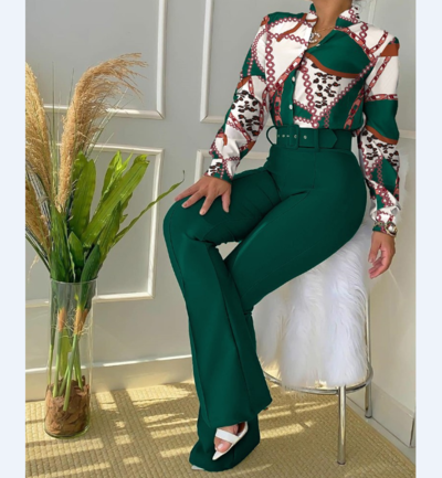 Casual Printed Long Sleeve Two Piece Pants