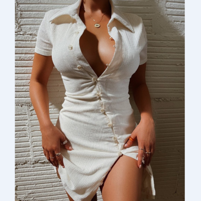 Irregular button sexy short sleeve dress