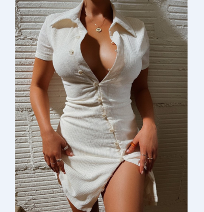 Irregular Button Sexy Short Sleeve Dress