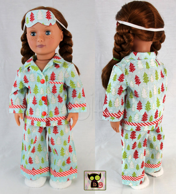 5 Piece Christmas Pajamas Set for American Girl 18" Dolls - by itty.bitty dolls