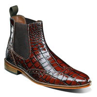 Handmade Men's Chelsea Boot, Men's Allitator Print Burgundy Leather Luxury Formal Dress Boot - Thumbnail 1
