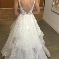 Elegant v neck open back lace long prom dress, wedding dress - Thumbnail 2