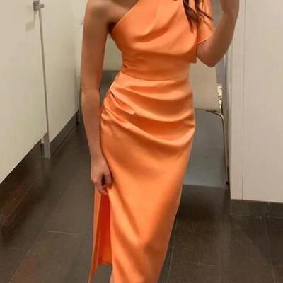 Sexy one shoulder ruched slit dress prom dresses - Thumbnail 1