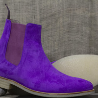 Handmade Men Purple Chelsea Boots, Men Ankle Suede Boots - Thumbnail 1