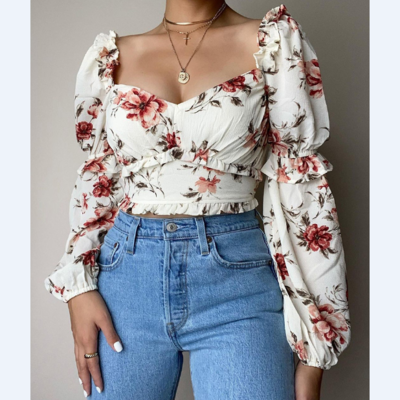 Floral long sleeve sexy shirt top
