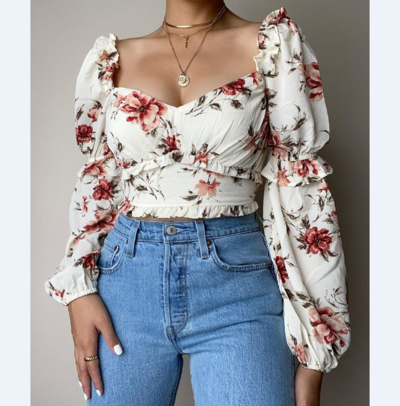 Floral Long Sleeve Sexy Shirt Top
