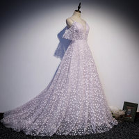 Princess Lilac Floral Prom Dress with Cold Sleeves,788 - Thumbnail 1