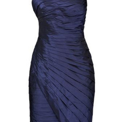 Sheath oblique collar pleated navy blue mother of the bride dress,790
