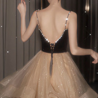Stylish v neck tulle long prom dress A line evening dress - Thumbnail 2
