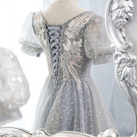 Gray tulle sequins long prom dress evening dress - Thumbnail 4