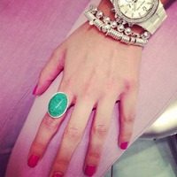 Large Jade Green Stone Ring - Thumbnail 2