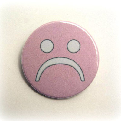 Sad face - pinback button, magnet or clip 1.5 inch (38mm)