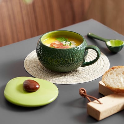 Avocado cup with lid and spoon