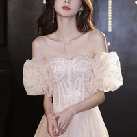 Pink tulle sequins long prom dress A line evening dress - Thumbnail 6