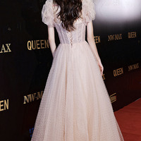 Pink tulle sequins long prom dress A line evening dress - Thumbnail 8