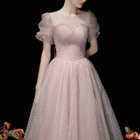 Pink tulle sequins short prom dress homecoming dress - Thumbnail 3