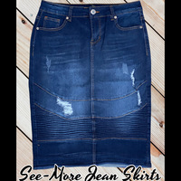 MADISON DISTRESSED MID LENGTH DARK WASH DENIM SKIRT - Thumbnail 2