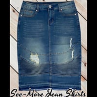 MADISON DISTRESSED MID LENGTH VINTAGE WASH DENIM SKIRT - Thumbnail 3