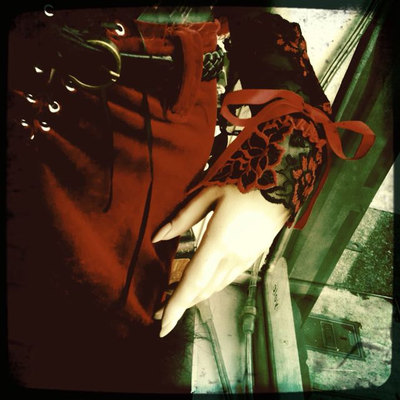 Red and black lace cuffs
