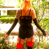 high waist retro pin up red and  black lace garter  also available in your choice of colors - Thumbnail 3