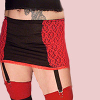 retro black lyrca and red lace garter skirt - Thumbnail 2