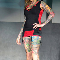 retro black lyrca and red lace garter skirt - Thumbnail 3