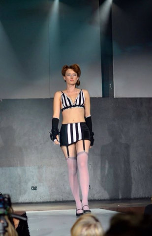 Black and white stripe Lycra garter skirt