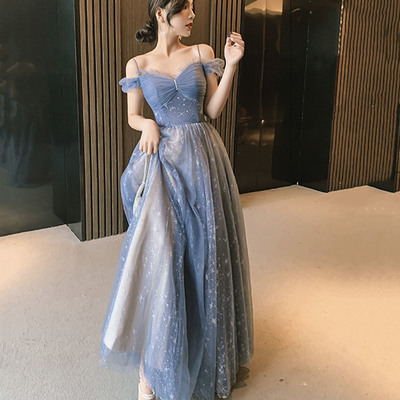 Blue tulle long prom dress blue evening dress