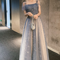 Blue tulle long prom dress blue evening dress - Thumbnail 6