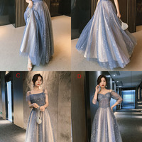 Blue tulle long prom dress blue evening dress - Thumbnail 9