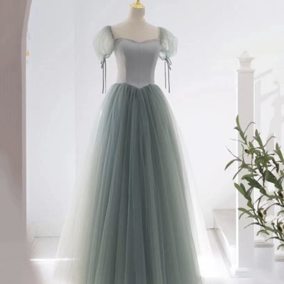 Green tulle long prom dress green evening dress - Thumbnail 2