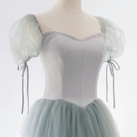 Green tulle long prom dress green evening dress - Thumbnail 1