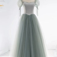 Green tulle long prom dress green evening dress - Thumbnail 2