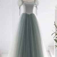 Green tulle long prom dress green evening dress - Thumbnail 3