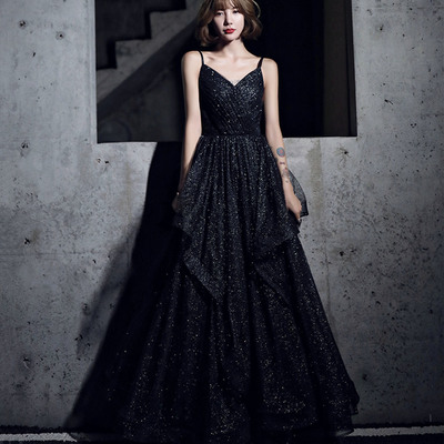 Simple v neck tulle long prom dress a line evening dress - Thumbnail 3