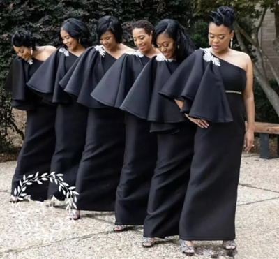 One Shoulder Black Bridesmaid Dresses 