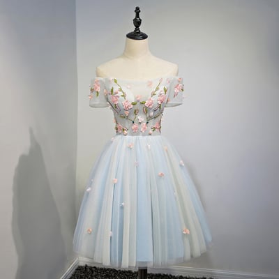Cute tulle a line off shoulder short prom dress, homecoming dresses,793