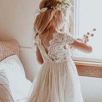 Girls Cream Flora Capped Sleeve Lace Back Flowers Girl Dress,794 - Thumbnail 1