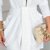 Sexy White Deep V-Neck Long Sleeve Wrap Dress - Thumbnail 1