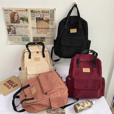 Women backpack fashion corduroy girls korean
